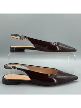NEW Gianvito Rossi Women’s Robbie Leather Slingback Flats Burgundy Size 7.5